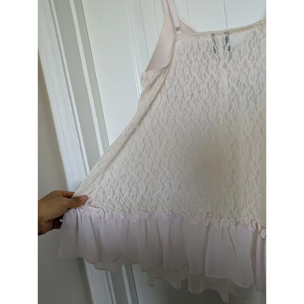 Y2K Apt.9 Babydoll Lace Slip Dress Womens L Pink Sequin Coquette Barbiecore